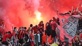 L'euphorie des supporteurs du Bayer Leverkusen, 14 avril 2024