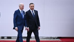 Joe Biden, président américain et Andrzej Duda, président polonais à Varsovie, le 26 mars 2022. 