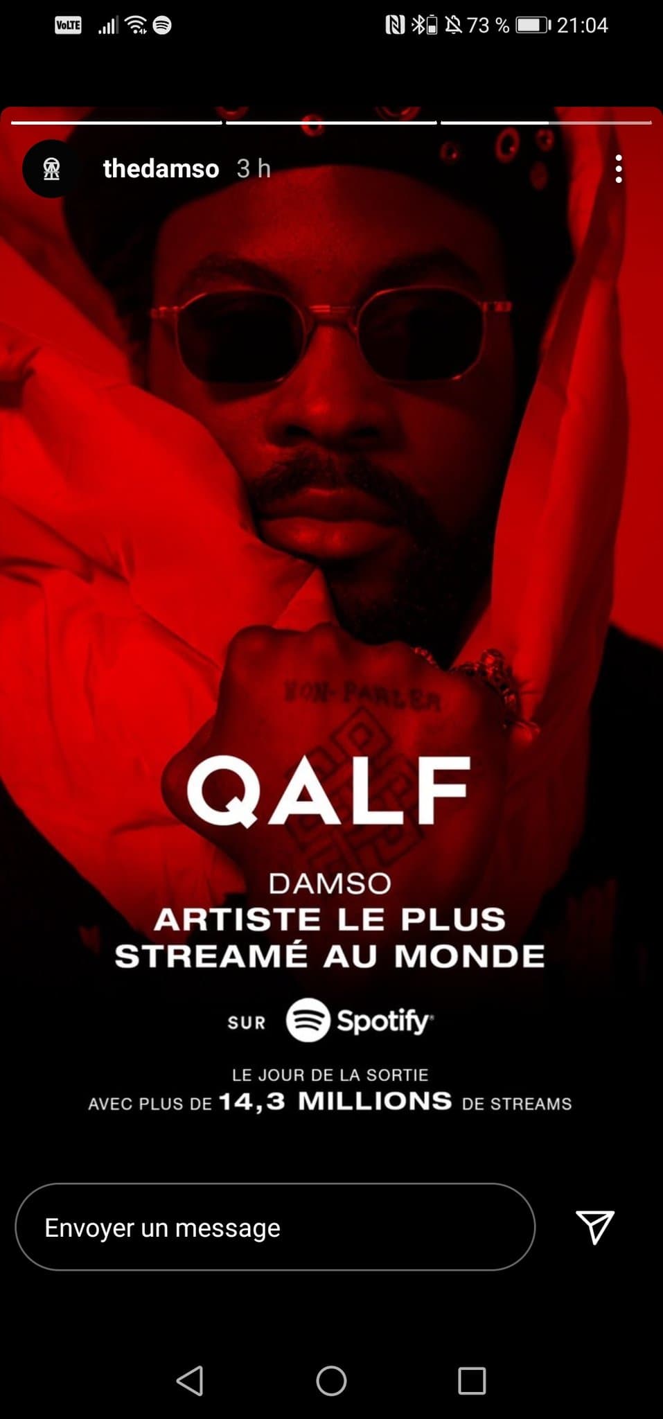Damso, artiste francophone le plus streamé au monde vendredi