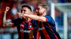 Adam Bareiro et Iker Muniain avec San Lorenzo, à Buenos Aires le 28 septembre 2024