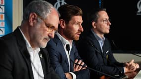 Andoni Zubizarreta, André Villas-Boas et Jacques-Henri Eyraud, à Marseille le 29 mai 2019