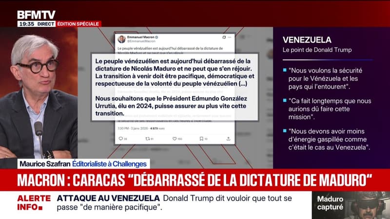 Caracas "est aujourd’hui débarrassé de la dictature de Nicolás Maduro": Emmanuel Macron a réagi sur X après la capture du président vénézuélien