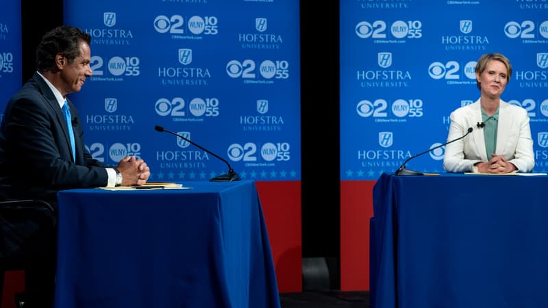 Cynthia Nixon et Andrew Cuomo s'affrontent lors d'un débat télévisé  à l'approche des primaires démocrates, le 29 août 2018.