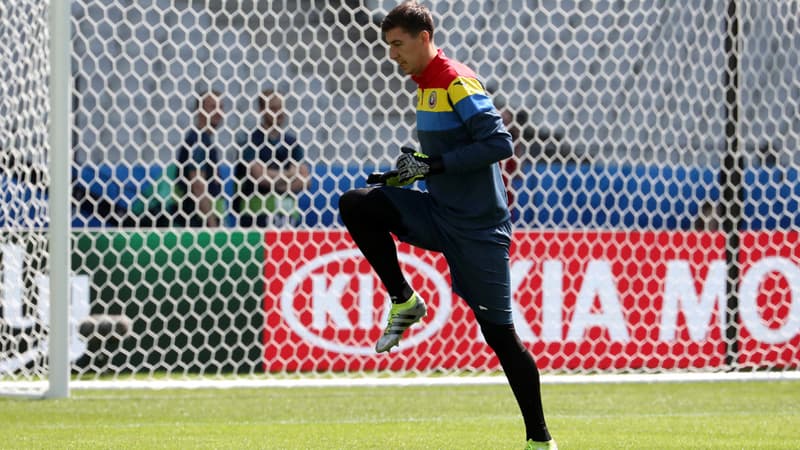 Costil Pantilimon, le gardien roumain, devant un des deux buts du Stade de France