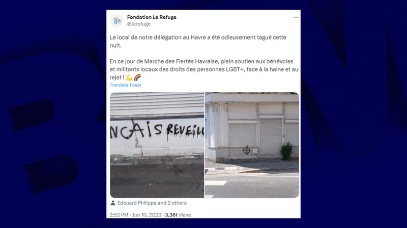 Des tags homophobes ont été découverts ce samedi sur les murs du local du Havre de la fondation Le Refuge.