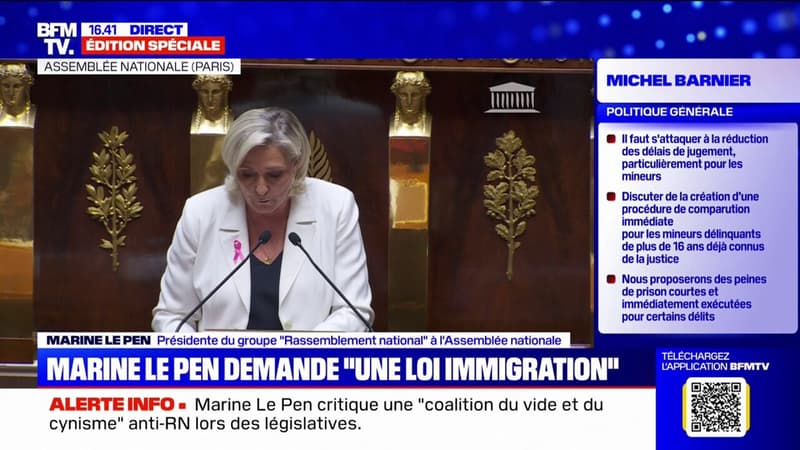 Marine Le Pen demande à Michel Barnier 