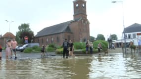 Des inondations dues aux orages à Pont-à-Marcq, dans le Nord, le jeudi 1er août 2024.