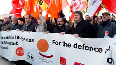 Les principaux leaders syndicaux en février dernier, unis pour leur droit à manifester (image d'illustration)