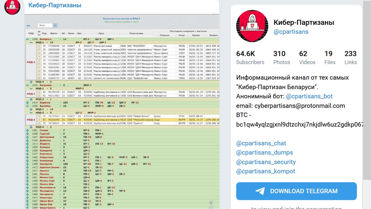 Des captures d'écran des serveurs de Belarusian Railroad