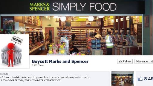 La page Facebook d'appel au boycott des magasins Marks&Spencer a dépassé les 9000 likes, ce lundi 23 décembre.