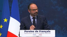 Edouard Philippe le lundi 8 avril lors d'un discours pour faire un bilan du Grand débat national.