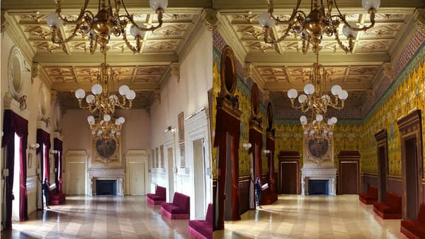 Le Grand Foyer avant et après rénovation. Le Grand Foyer avant et après rénovation.