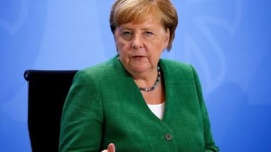 La chancelière allemande Angela Merkel lors d'une conférence de presse le 27 août 2020 à Berlin