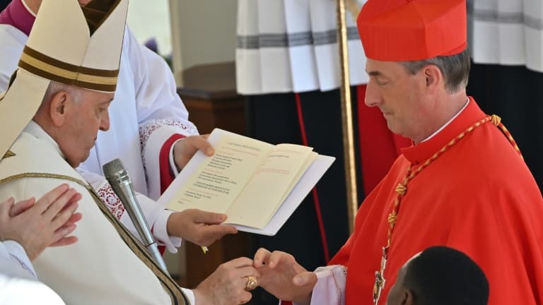L'évêque de Corse, François-Xavier Bustillo (d) élevé au rang de cardinal par le pape François place Saint-Pierre, au Vatican, le 30 septembre 2023 L'évêque de Corse, François-Xavier Bustillo (d) élevé au rang de cardinal par le pape François place Saint-Pierre, au Vatican, le 30 septembre 2023
