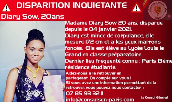 "Disparition inquiétante" d'une étudiante sénégalaise à Paris
