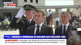 La Marseillaise retentit, en présence d'Emmanuel Macron et Gérald Darmanin, pour l'hommage national aux trois policiers tués dans le Nord