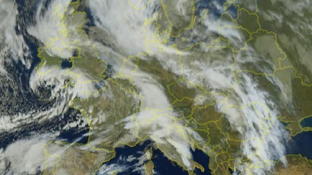 Les images satellites montrent la tempête Nelson s'approcher du nord-ouest de la France, à 11 heures, le jeudi 28 mars 2024. Les images satellites montrent la tempête Nelson s'approcher du nord-ouest de la France, à 11 heures, le jeudi 28 mars 2024.