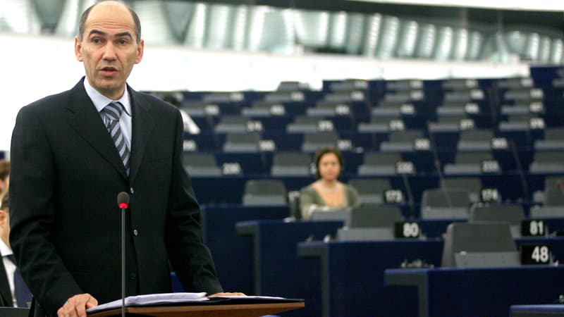 Janez Jansa au Parlement européen de Strasbourg, en 2008.