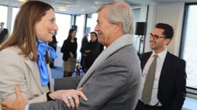 Michèle Reiser (membre du comité d'éthique de Canal Plus) et Vincent Bolloré lors des voeux du CSA jeudi 21 janvier