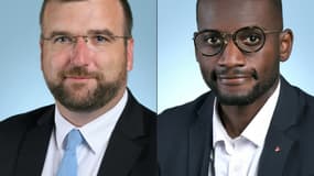 Portraits des députés  Grégoire de Fournas (RN) et Carlos Martens Bilongo (LFI) pris le 22 juin 2022
