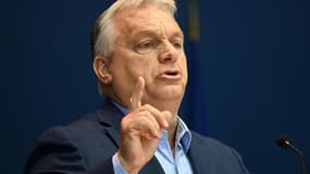 Le Premier ministre hongrois Viktor Orban lors d'une réunion du groupe Patriotes pour l'Europe au Parlement européen, réunissant des dirigeants européens d'extrême droite, à Mormant-sur-Vernisson, le 9 juin 2025 dans le Loiret