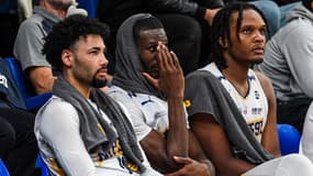 Tevin Brown, Lahaou Konaté et Josh Carlton lors de la défaite de Boulogne-Levallois en Betclic Elite contre Le Portel (78-62), le 07/11/2023