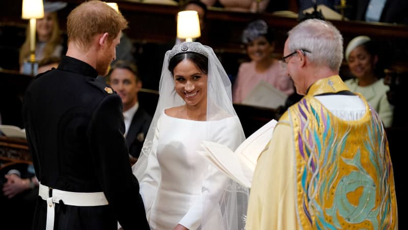 Le prince Harry et Meghan Markle durant leur cérémonie de mariage à Windsor