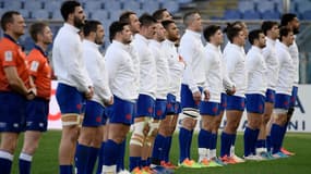 Les joueurs du XV de France face à l'Italie