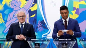 Giorgio Marchetti et Giovane Elber lors du tirage au sort des huitièmes de finale de la Ligue des champions, le 21 février 2025