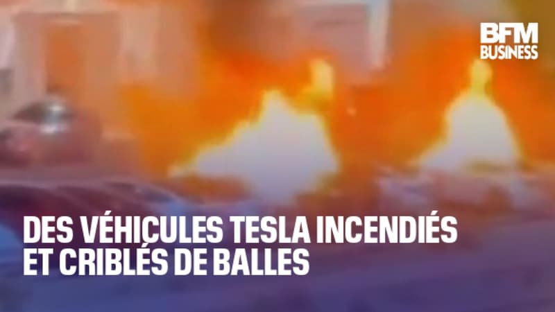 Des véhicules Tesla incendiés et criblés de balles