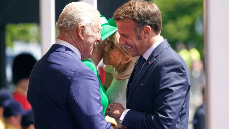 Le roi Charles III et le président Emmanuel Macron, le 8 juillet 2025 à Windsor.