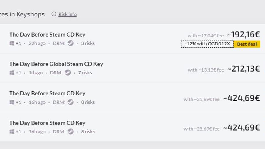 Tableau comparatif des prix du jeu "The Day before"