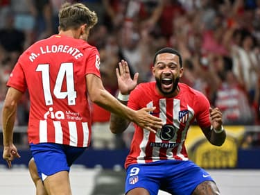 Marcos Llorente et Memphis Depay lors de Atlético-Grenade, le 14 août 2023