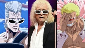 Michel Polnareff entouré de Jean-Pierre Polnareff de "JoJo's Bizarre Adventure" et de Doflamingo de "One Piece"