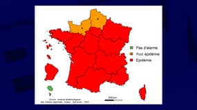 La carte épidémie de la France relatif à la grippe pour la 5e semaine de 2023.