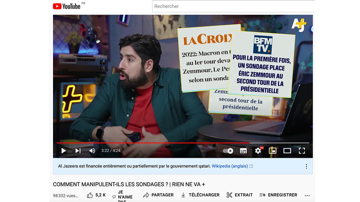 Capture d'écran de la chaîne YouTube AJ+, appartenant au Qatar Capture d'écran de la chaîne YouTube AJ+, appartenant au Qatar