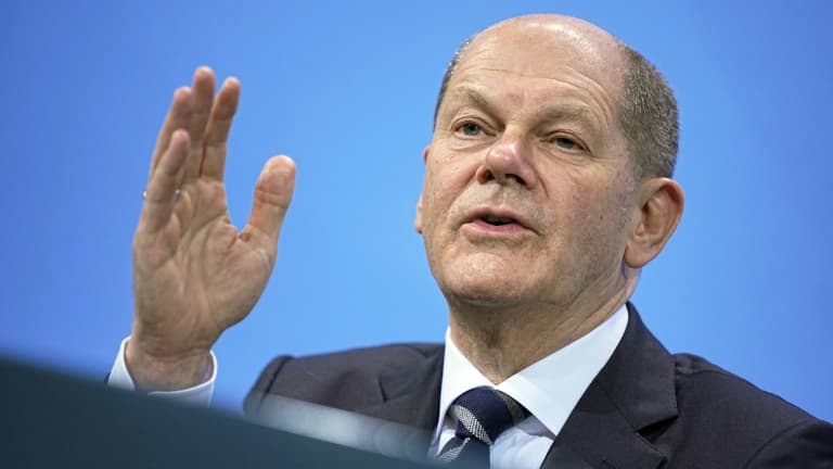 Le nouveau chancelier allemand Olaf Scholz lors d'une conférence de pressse à Berlin le 9 décembre 2021