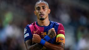 Le Brésilien Raphinha en train de célébrer un but avec le FC Barcelone, le 1er octobre 2024