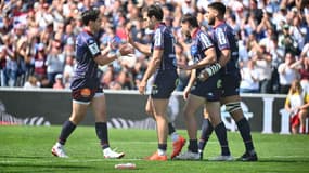Damian Penaud et les joueurs de l'Union Bordeaux-Bègles en huitième de finale de la Champions Cup, 6 avril 2025
