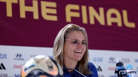 Sarina Wiegman en conférence de presse à la veille de la finale de la Coupe du monde féminine, le 19 août 2023.