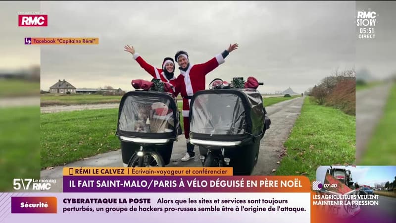 Rémi Le Calvez à votre service : Il fait Saint-Malo/Paris à vélo déguisé en père Noël - 24/12