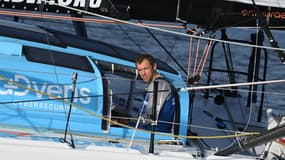Thomas Ruyant sur son Imoca 60 "Vulnerable" après le départ du Vendée Globe aux Sables-d'Olonne, le 10 novembre 2024 (Illustration)