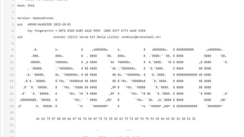 Copie d'écran du début du long message d'AnonSec Copie d'écran du début du long message d'AnonSec