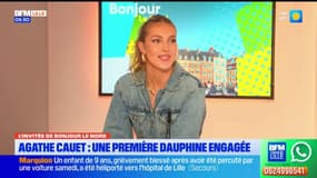 Agathe Cauet, participante à Miss Monde 2025, sur le plateau de BFM Grand Lille lundi 28 avril 2025. 