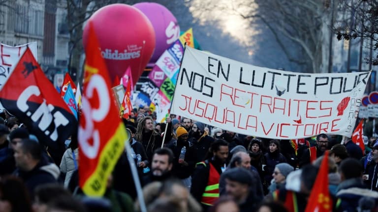 Manifestation pour la défense du système de retraites, à Paris, le 6 février 2020
