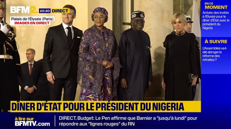 Emmanuel et Brigitte Macron accueillent le président du Nigeria et sa femme pour le dîner d'État