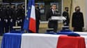 Le ministre de l'Intérieur Gérald Darmanin rend hommage aux trois gendarmes tués par un forcené, le 28 décembre 2020 à  Ambert (Puy-de-Dôme) 