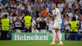 Kylian Mbappé célèbre son but lors de Real Madrid-Stuttgart (3-1, Ligue des champions), le 17 septembre 2024