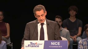 Le candidat à la primaire de la droite, Nicolas Sarkozy, en meeting à Nice. 