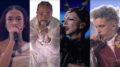 Quelques-uns des favoris de l'Eurovision 2024: Eden Golan (Israël), Slimane (France), Bambie Thug (Irlande) et Baby Lasagna (Croatie)